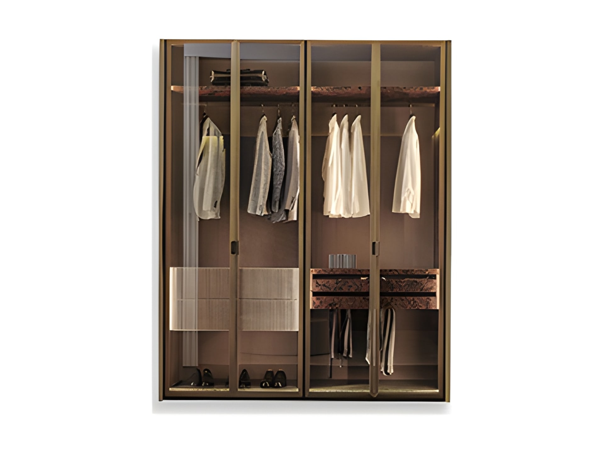 Zelo wardrobe | Rugiano. Modular wardrobe with elegant glass doors, offering sophisticated storage and customizable interior solutions.