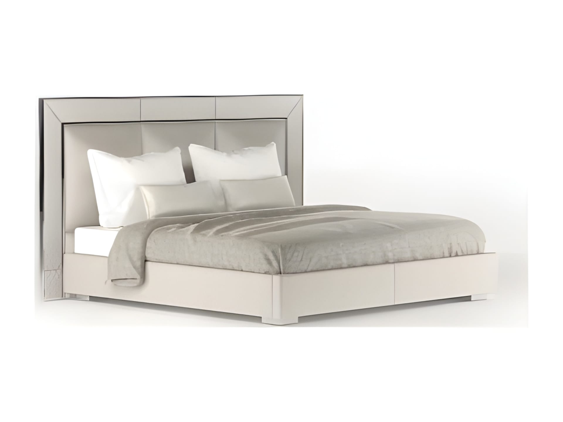 Aura Low bed | Rugiano. Sophisticated bed with padded headboard and frame, complemented by elegant metal details for contemporary interiors.