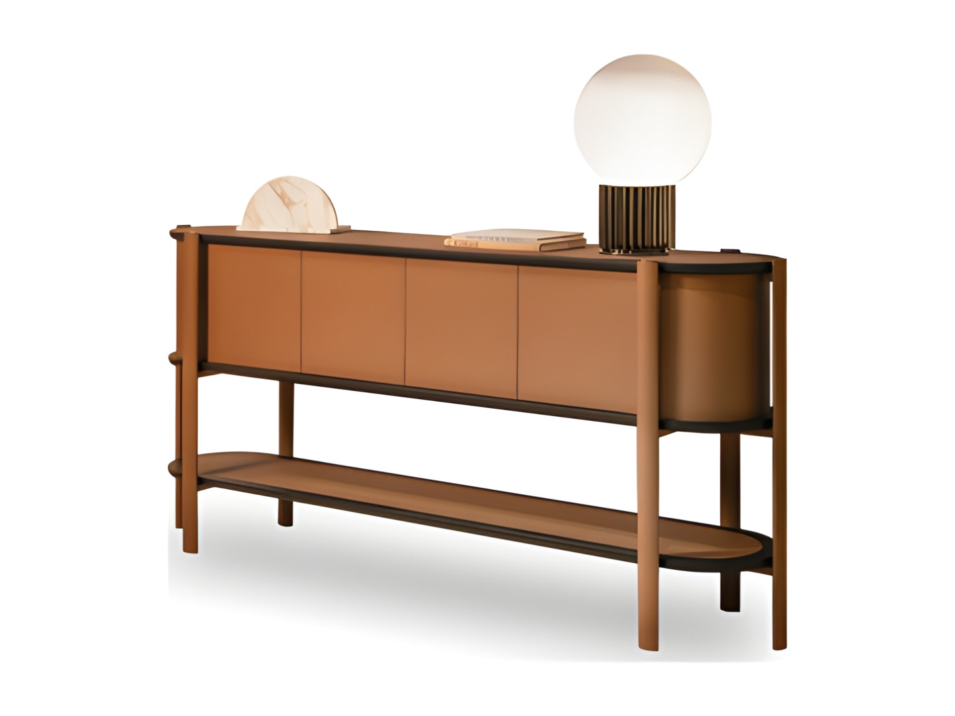 Coquette sideboard | Rugiano. Elegant designer sideboard featuring leather finish and open shelves, embodying sophistication and functionality.
