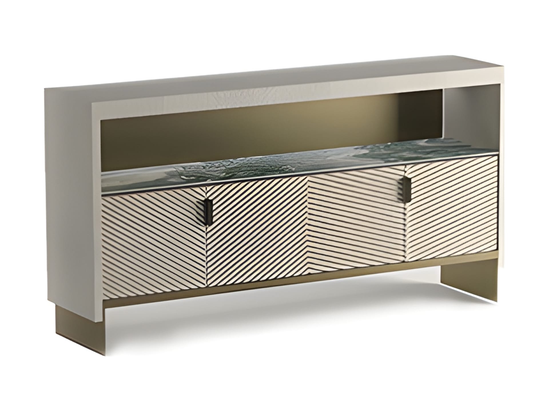 Iolanda sideboard | Rugiano. Luxurious sideboard with leather upholstery, marble top with backlighting, and elegant bronze details.