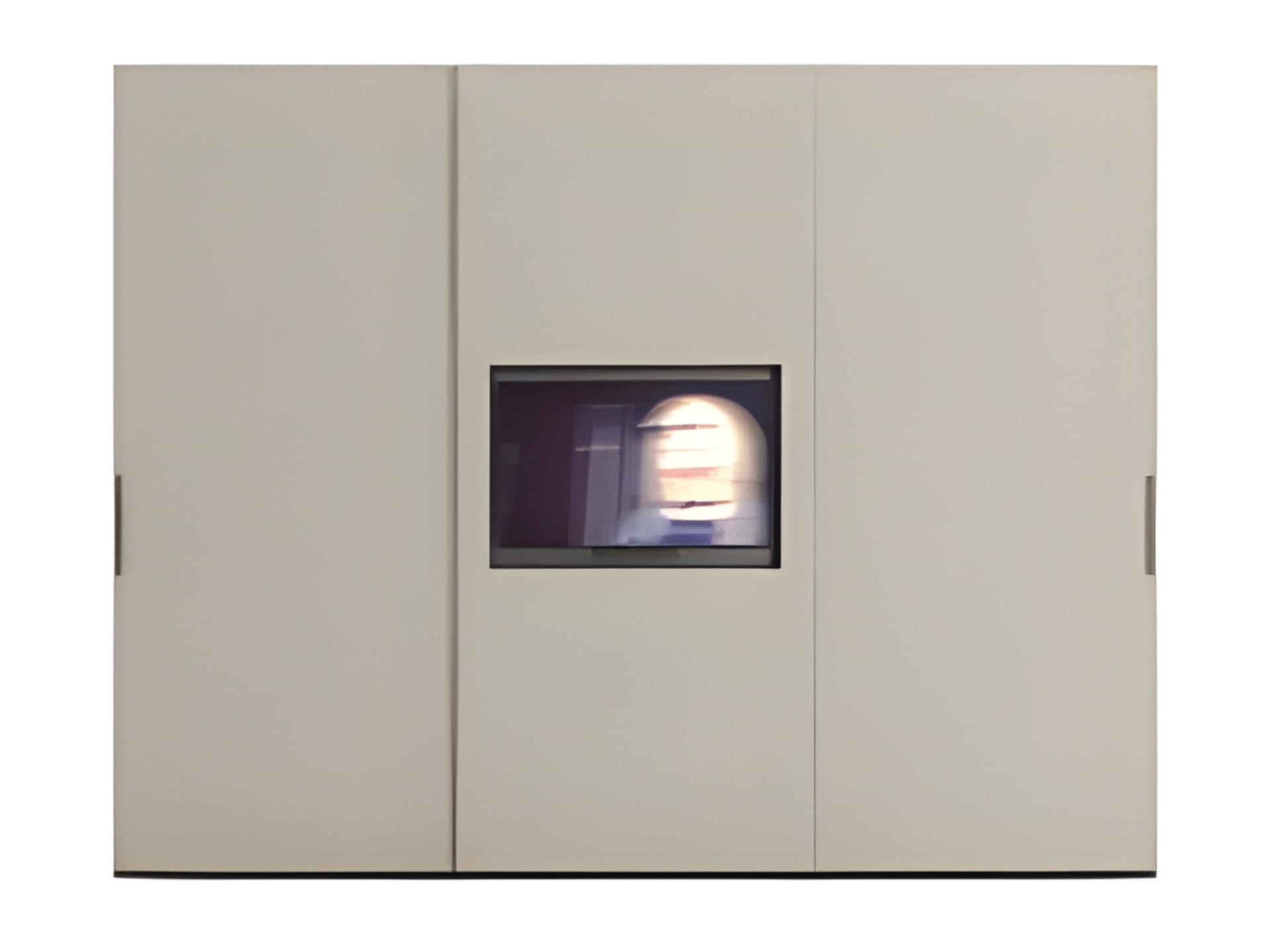Television Sliding Door wardrobe | ALF Dafre. Elegant bedroom unit with sliding doors, discreetly housing a TV for a seamless modern interior.