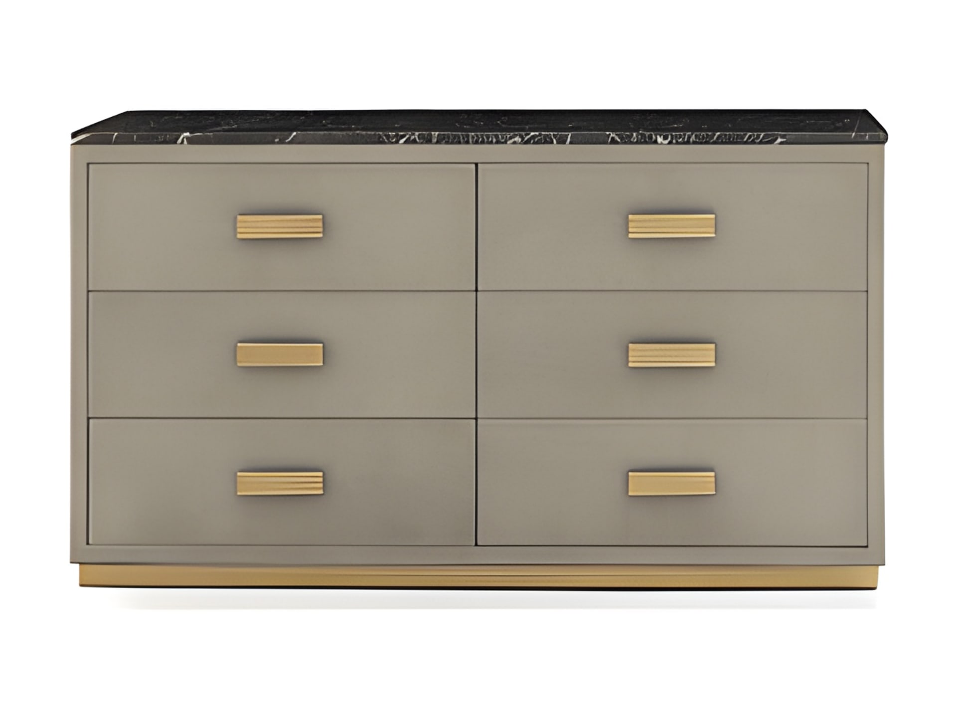 Rubik chest of drawers | Rugiano. Luxurious leather-upholstered chest of drawers with a marble top and metal detailing, featuring six spacious drawers.