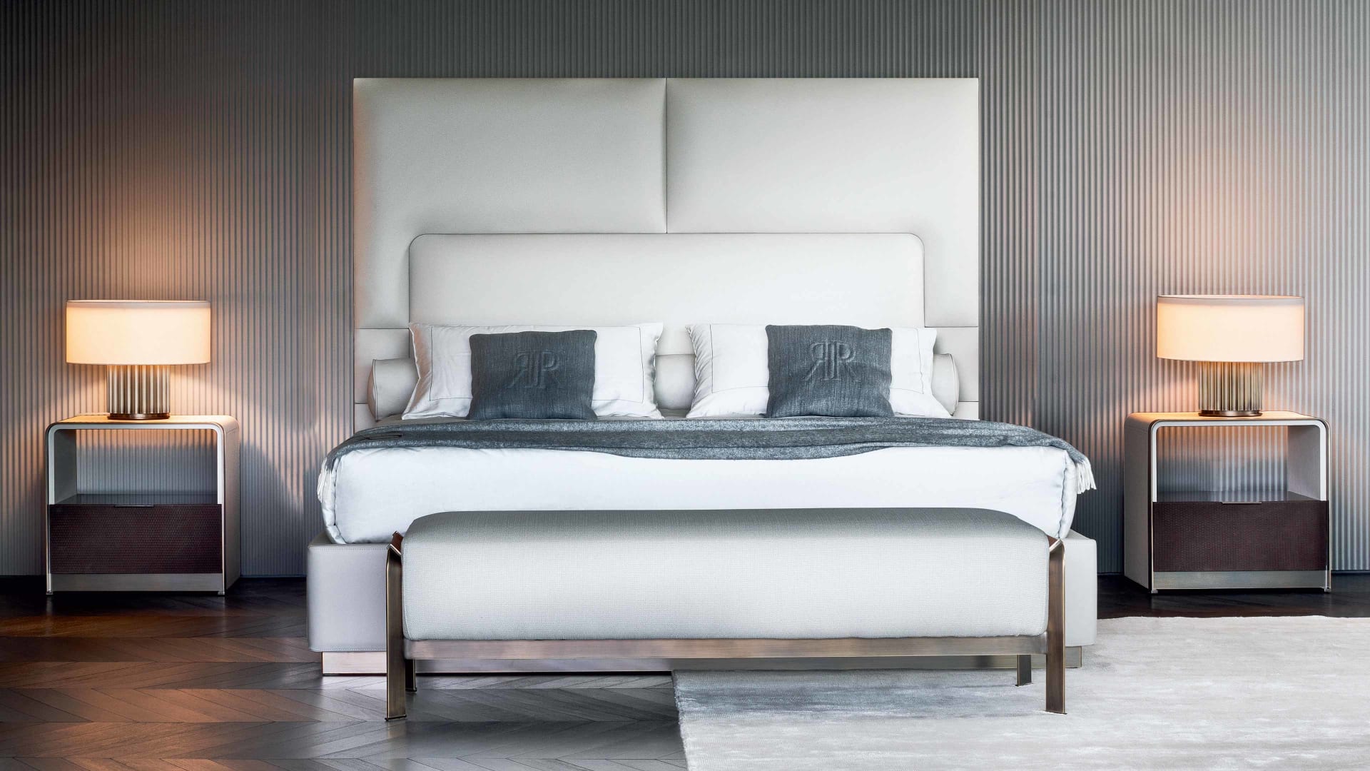 Prince bed | Rugiano. Luxurious upholstered bed with a majestic high headboard, offering unparalleled comfort and refined style for any contemporary bedroom.