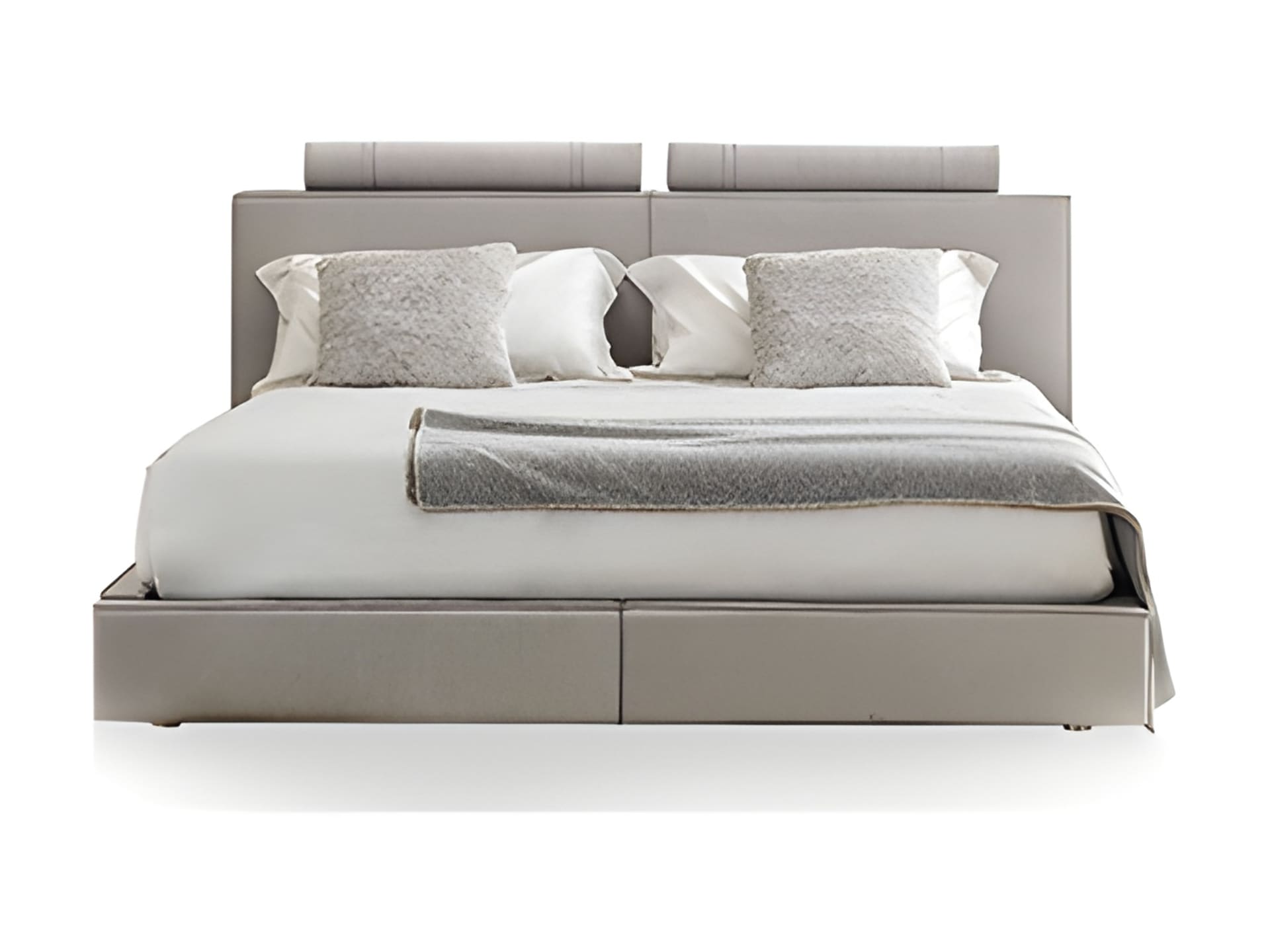 Rubik bed | Rugiano. A contemporary luxury bed with a distinctive upholstered headboard, offering supreme comfort and sophisticated style for modern bedrooms.