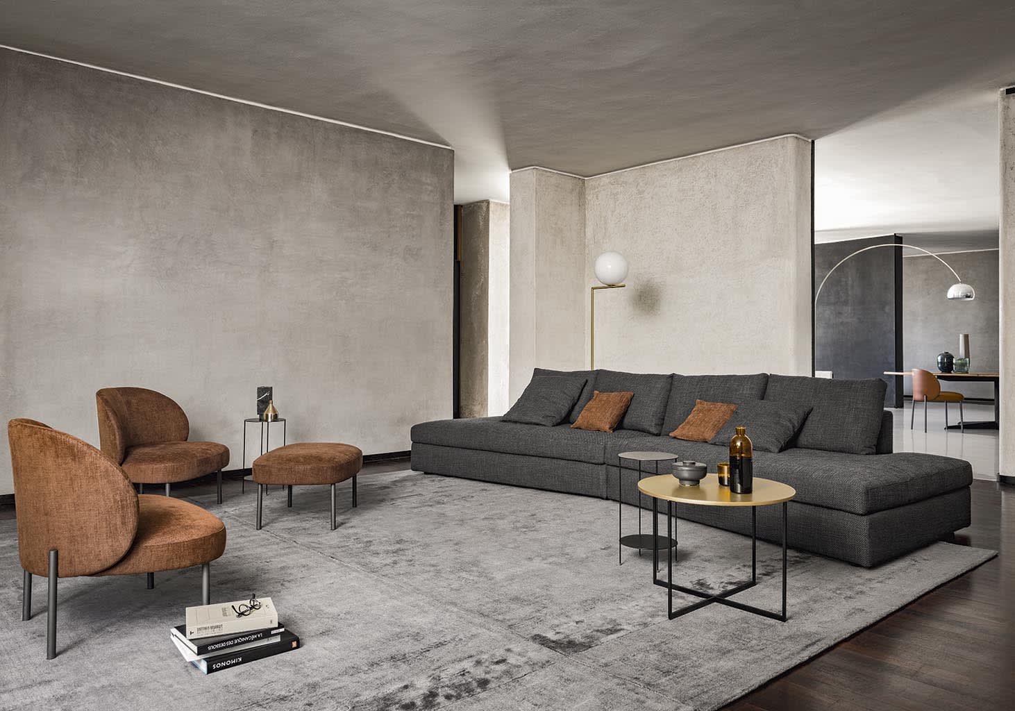 California sofa | ALF Dafre. Modular sofa with integrated wooden bookcases, creating flexible and inviting spaces.