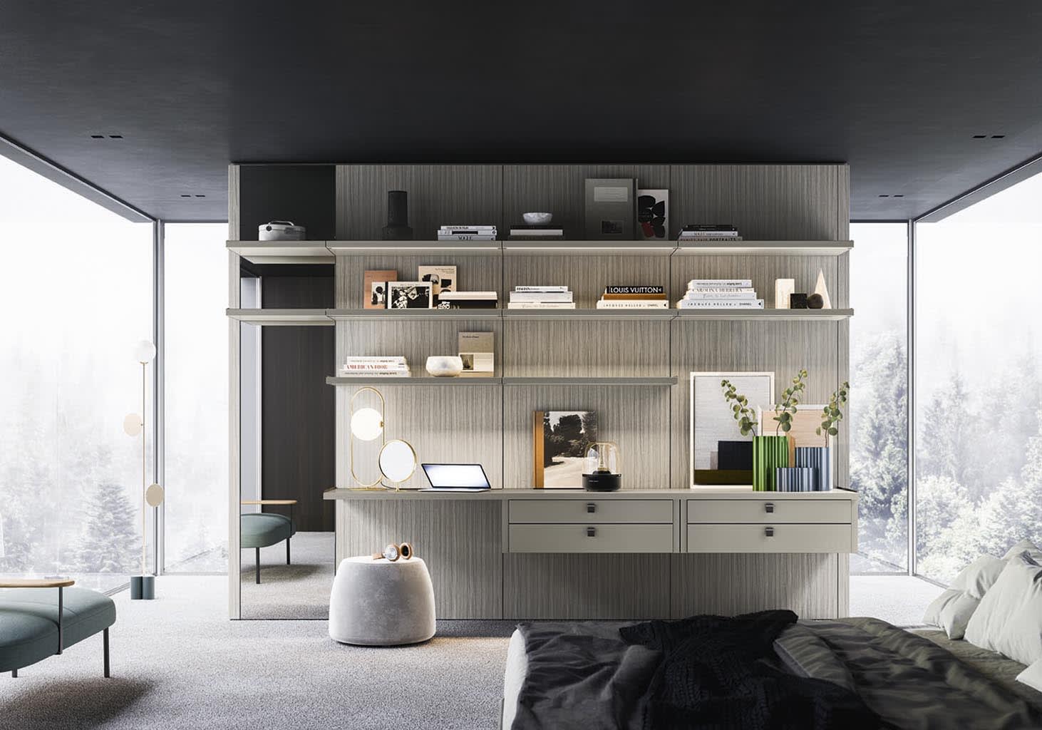 Store closet | ALF Dafre. Modular walk-in wardrobe system with a wide range of elements for perfect organization and personalized design.