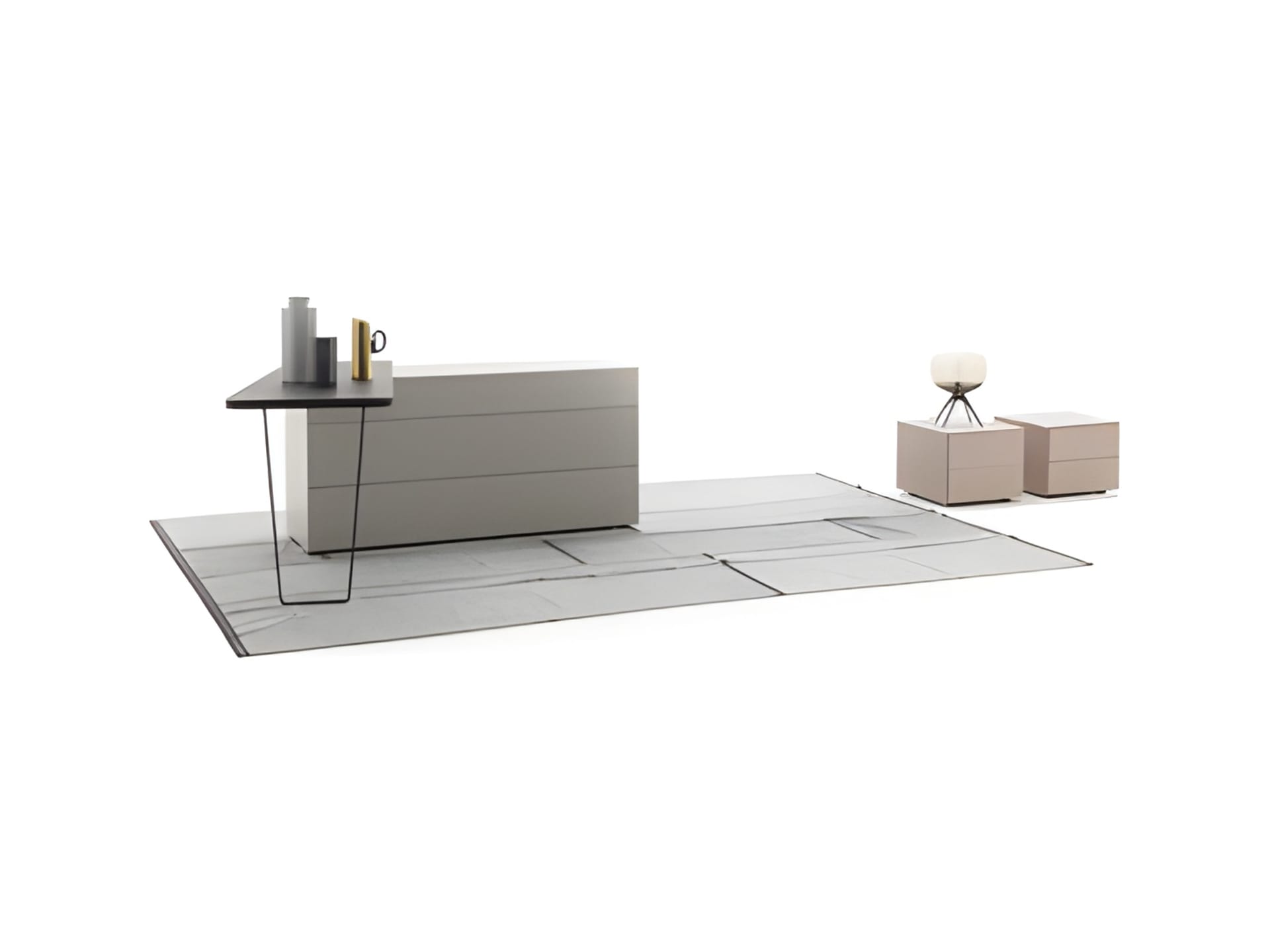 Fil bedside table | ALF Dafre. Modular storage units with minimalist design, versatile mounting, and dual opening mechanisms.