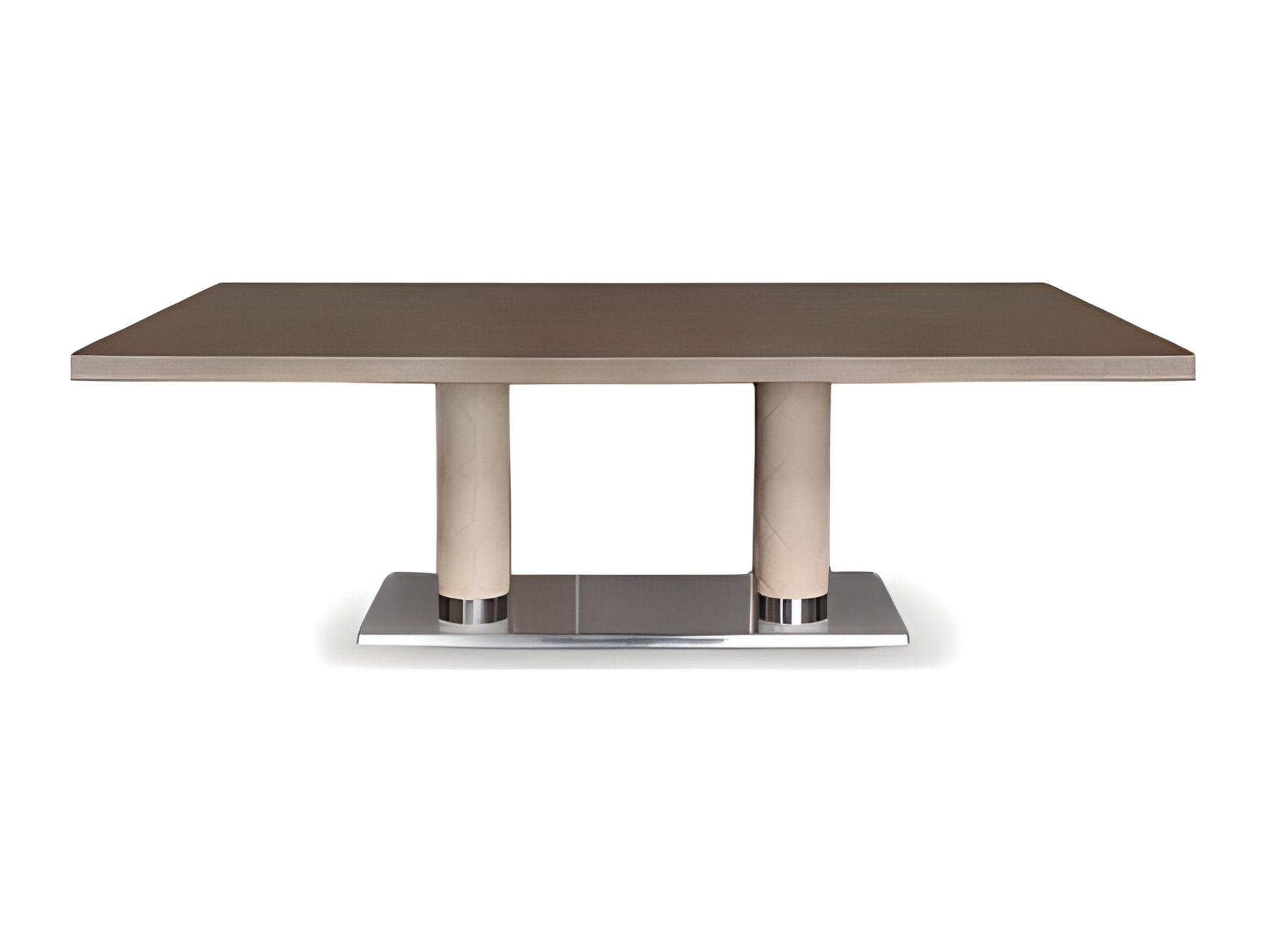 Fujico table | Rugiano. Elegant dining table with a sleek lacquered top and two sculptural marble bases, offering two distinct sizes.