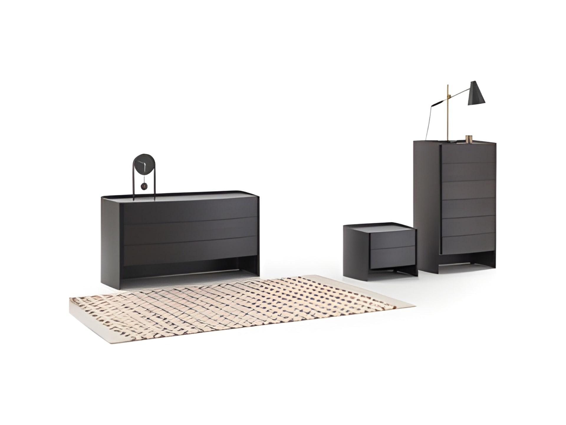 Adj bedside table | ALF Dafre. Elegant bedroom storage units with rounded, seamless design, creating harmony and fluidity.