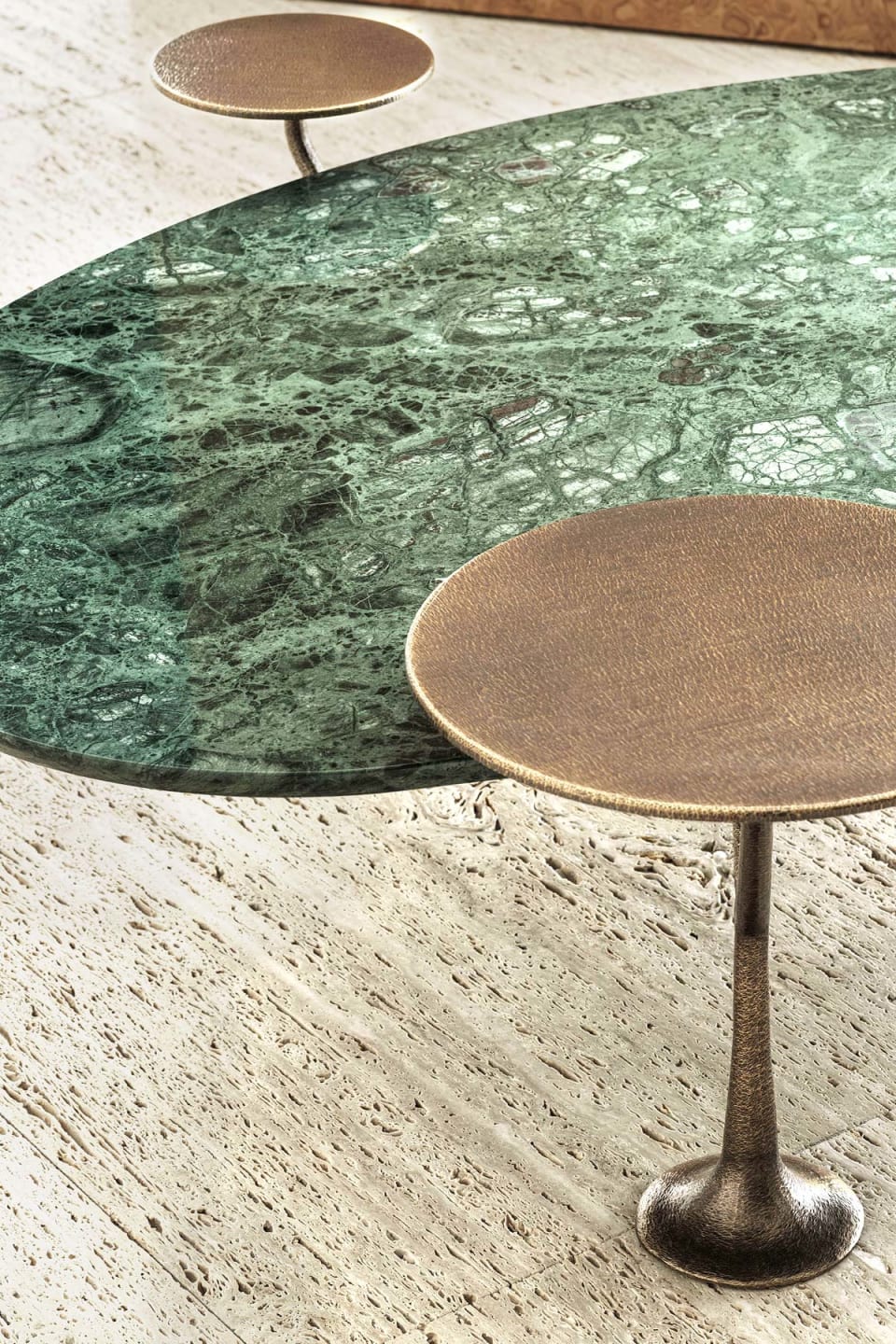 Bonsai coffee table | Rugiano. A collection of elegant coffee tables featuring a unique brass base and multi-level tops inspired by the delicate silhouette of a bonsai tree.