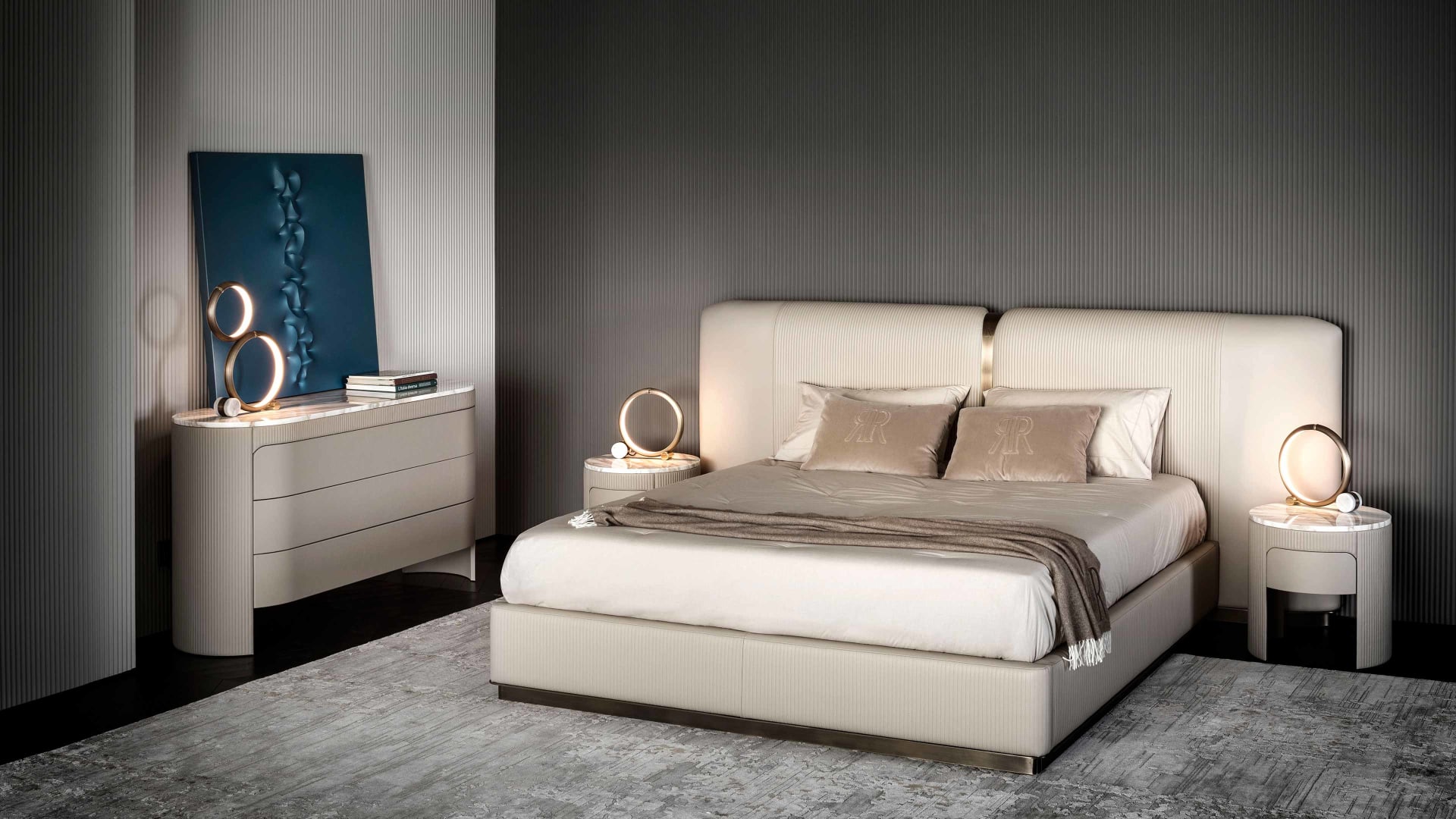 Vogue bedside table | Rugiano. Exquisite side table with luxurious leather upholstery, elegant marble top, and a practical drawer.