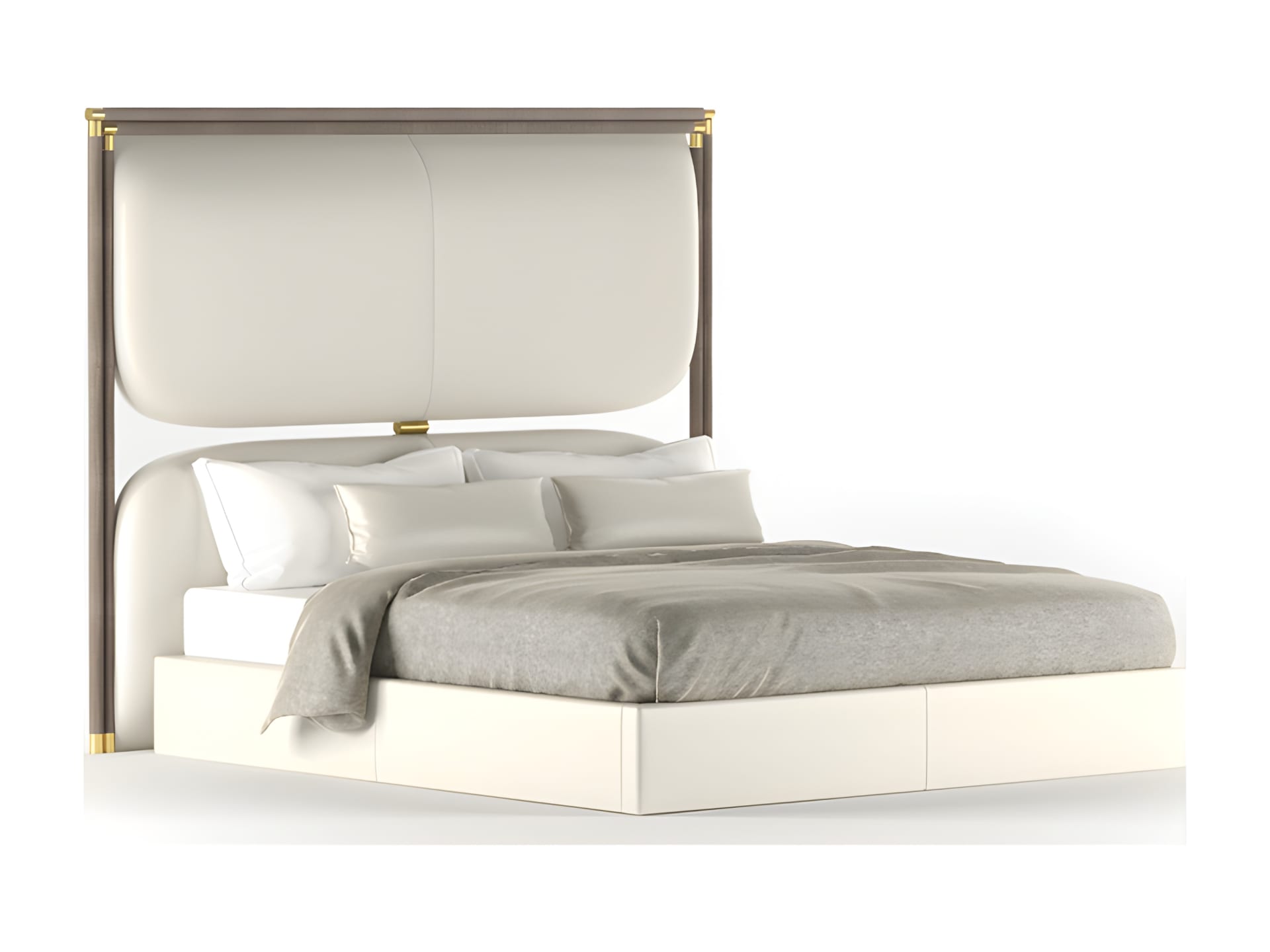 Boheme bed | Rugiano. Elegant bed with upholstered leather headboard and metal frame, blending luxury with modern comfort.