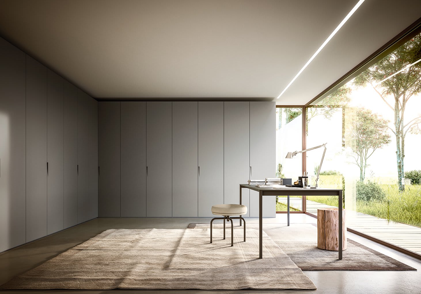 Sliver wardrobe | ALF Dafre. Designer swinging door wardrobe with integrated handle and seamless monolithic facade, perfect for modern interiors.