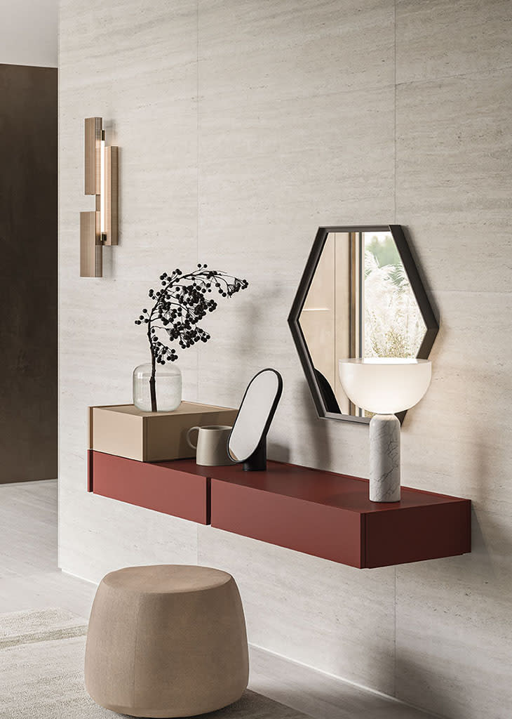 Da-Do System bedside table | ALF Dafre. Modular Da-Do storage system with linear design, two-tone finish, and integrated handles for bedroom personalization.