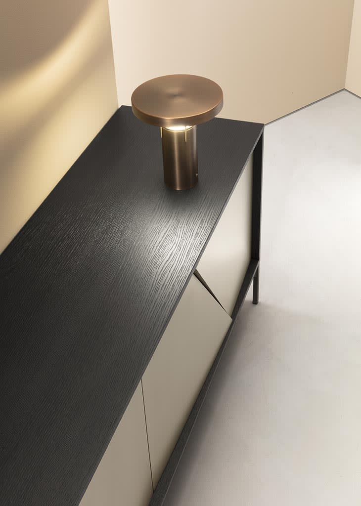 Kendo sideboard | ALF Dafre. Sideboard with unique geometric doors creating a light and shadow effect, available in various finishes.