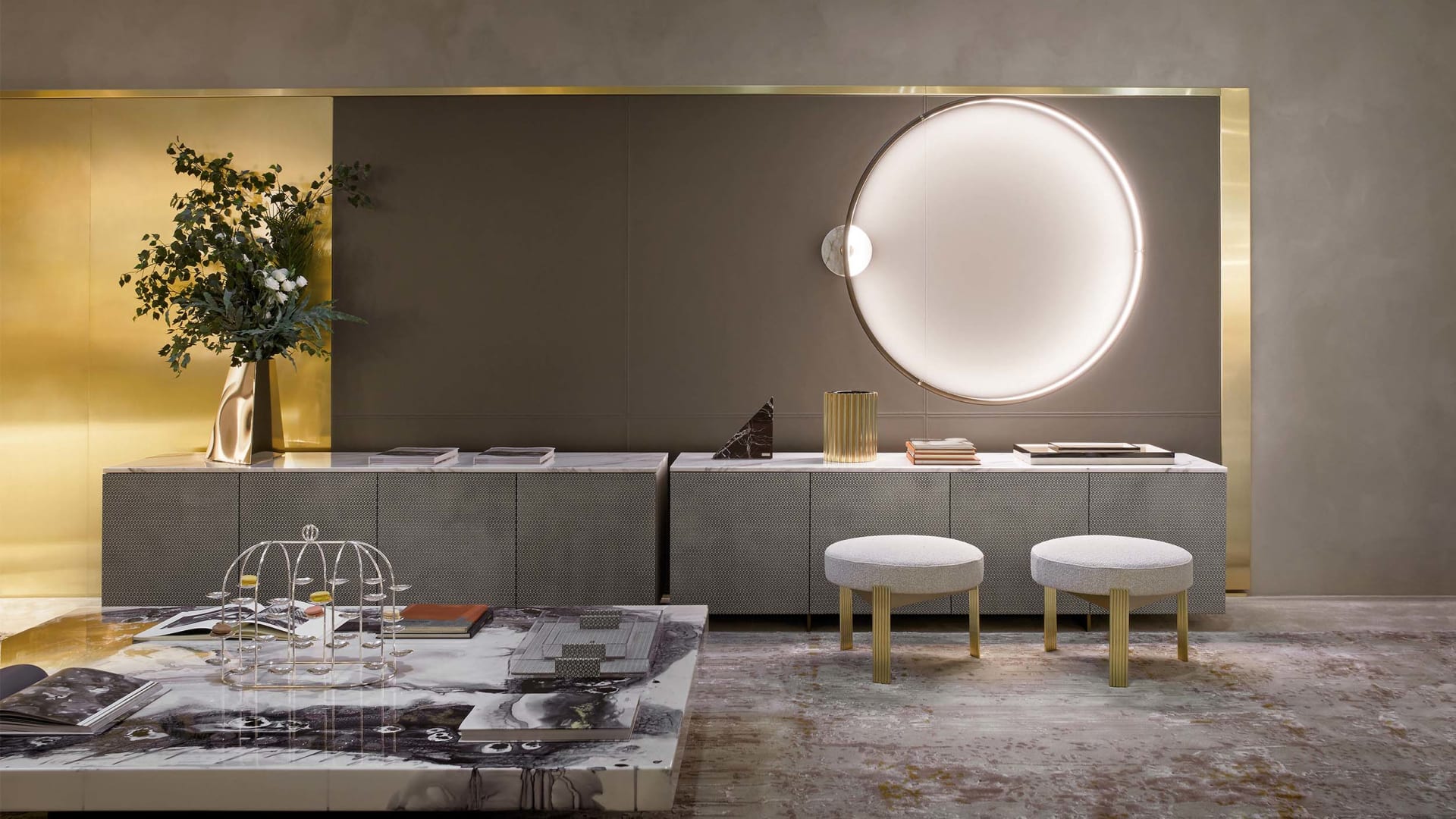 Penelope Low sideboard | Rugiano. Luxurious sideboard featuring exquisite leather upholstery and a sophisticated marble top, perfect for refined interiors.
