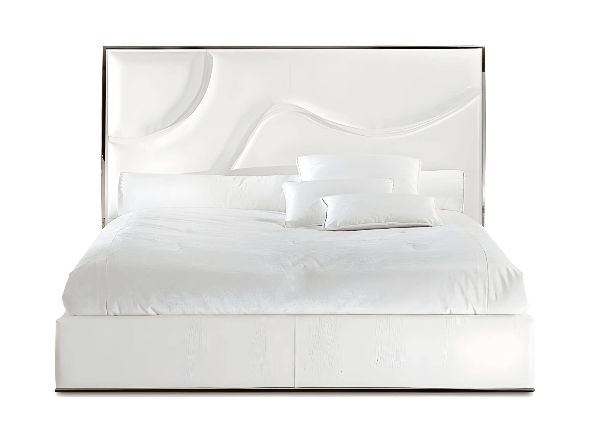 Riflesso bed | Rugiano. A luxurious bed featuring a distinctive headboard with elegant, abstract wavy lines, perfect for modern and Art Deco interiors.