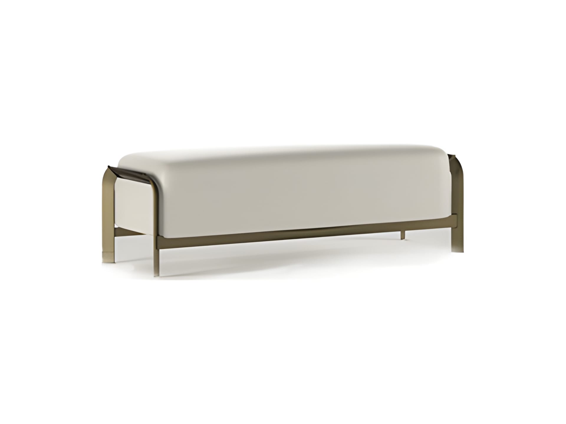 Arthur indoor benche | Rugiano. Luxurious upholstered bench with a refined bronze structure and exquisite inlaid leather detailing, perfect for elegant interiors.