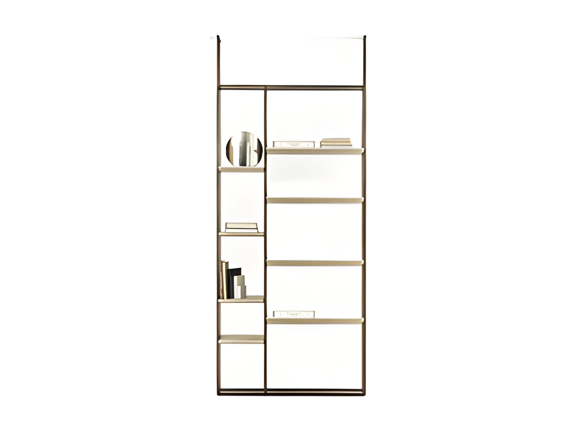 Frame bookcase | Rugiano. A versatile modular shelving system with luxurious finishes, offering customisable storage solutions for any sophisticated interior.