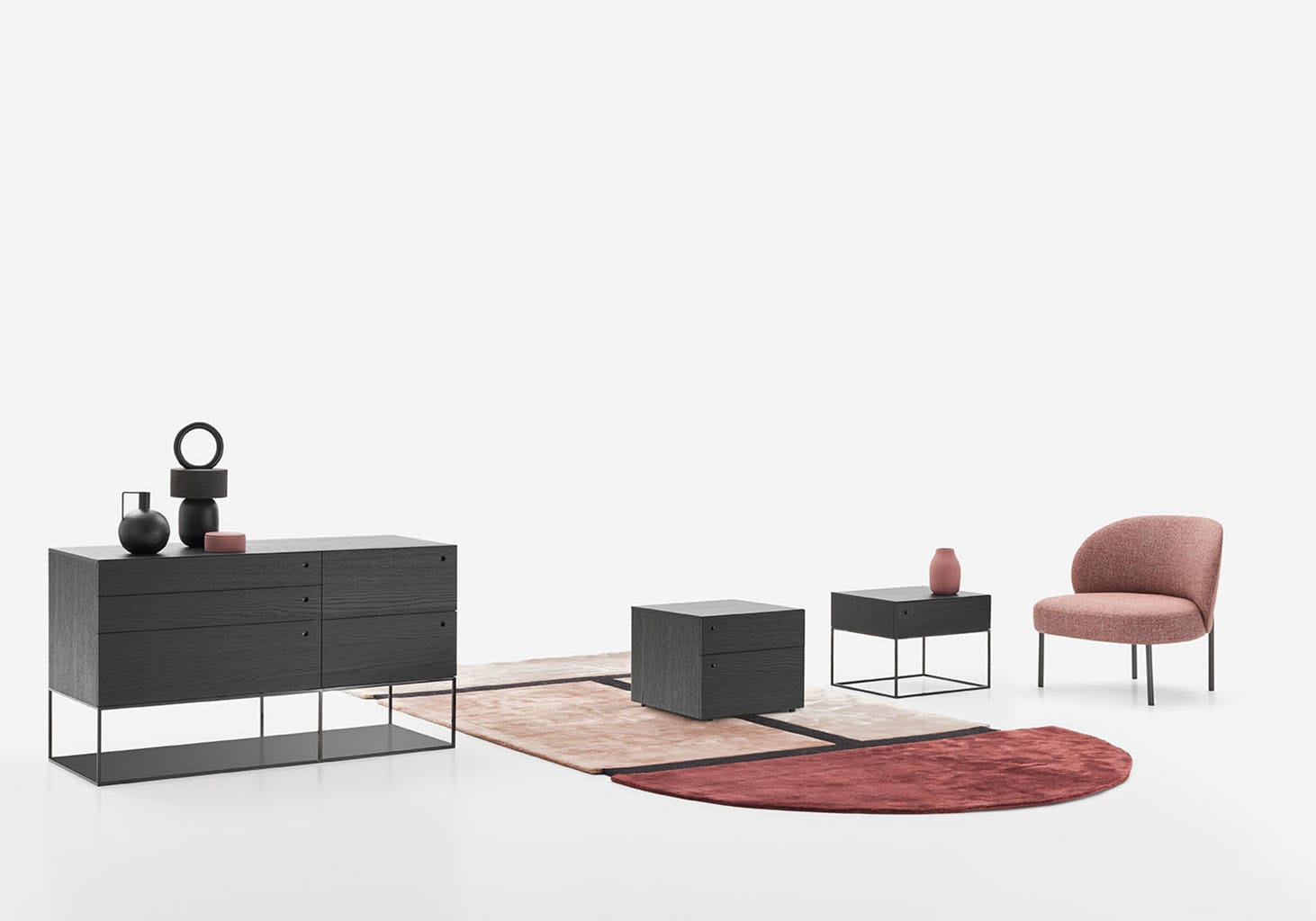 Hobby bedside table | ALF Dafre. Minimalist chests of drawers and bedside tables with elegant design, metal base, and original handles for the bedroom.