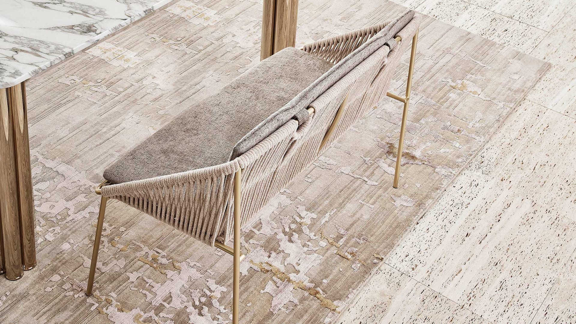 Demetra In chair | Rugiano. Luxurious seating with elegant velvet rope detailing and exceptional comfort.
