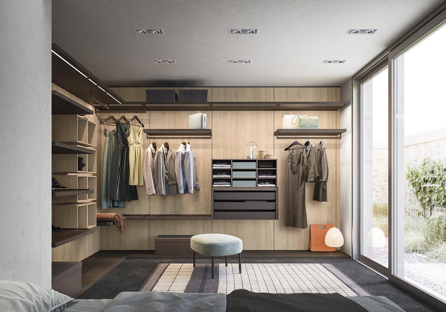Store closet | ALF Dafre. Modular walk-in wardrobe system with a wide range of elements for perfect organization and personalized design.