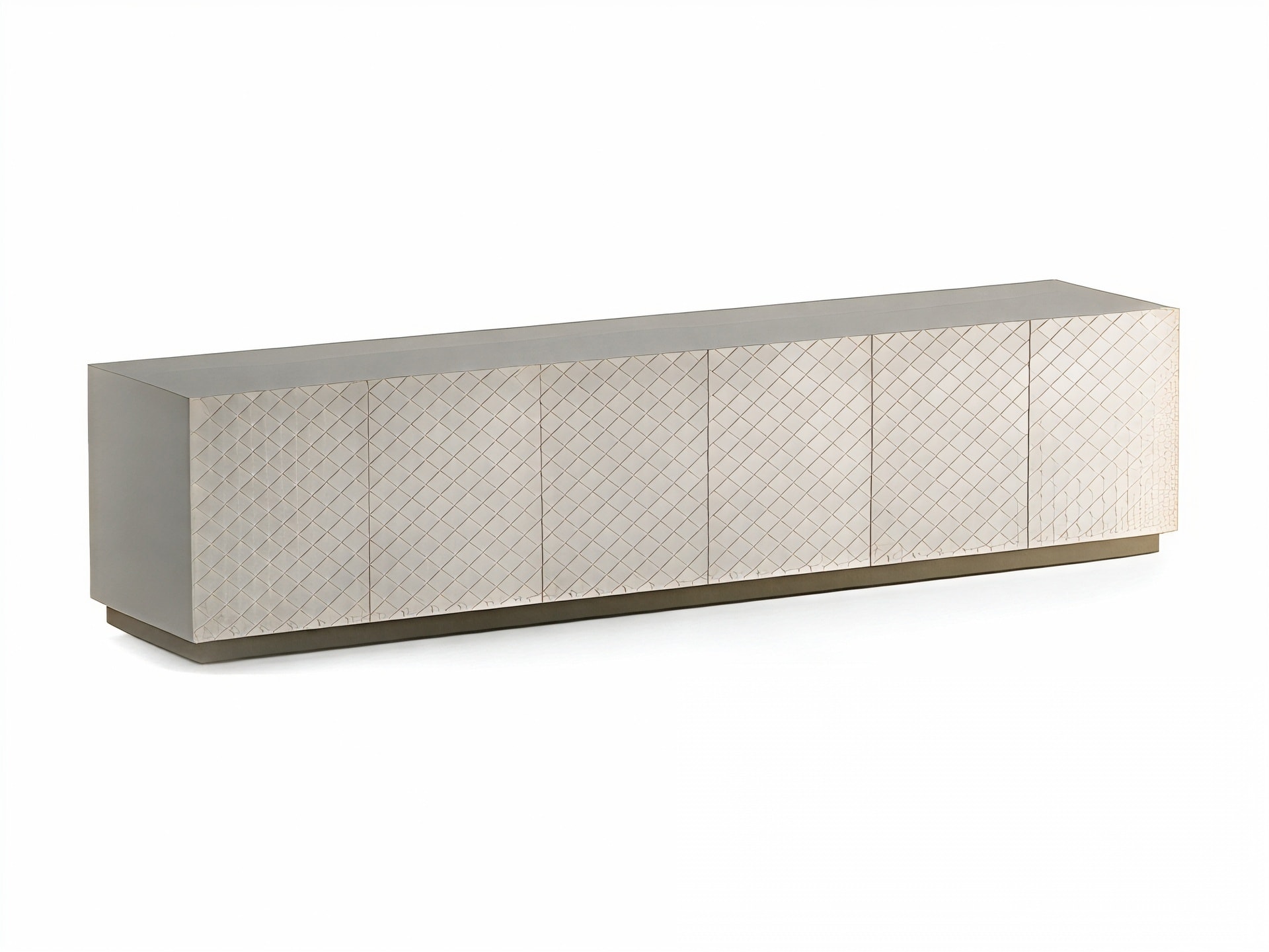 Sidney tv furniture | Rugiano. Elegant TV cabinet with a three-dimensional geometric pattern and metallic base, perfect for modern interiors.
