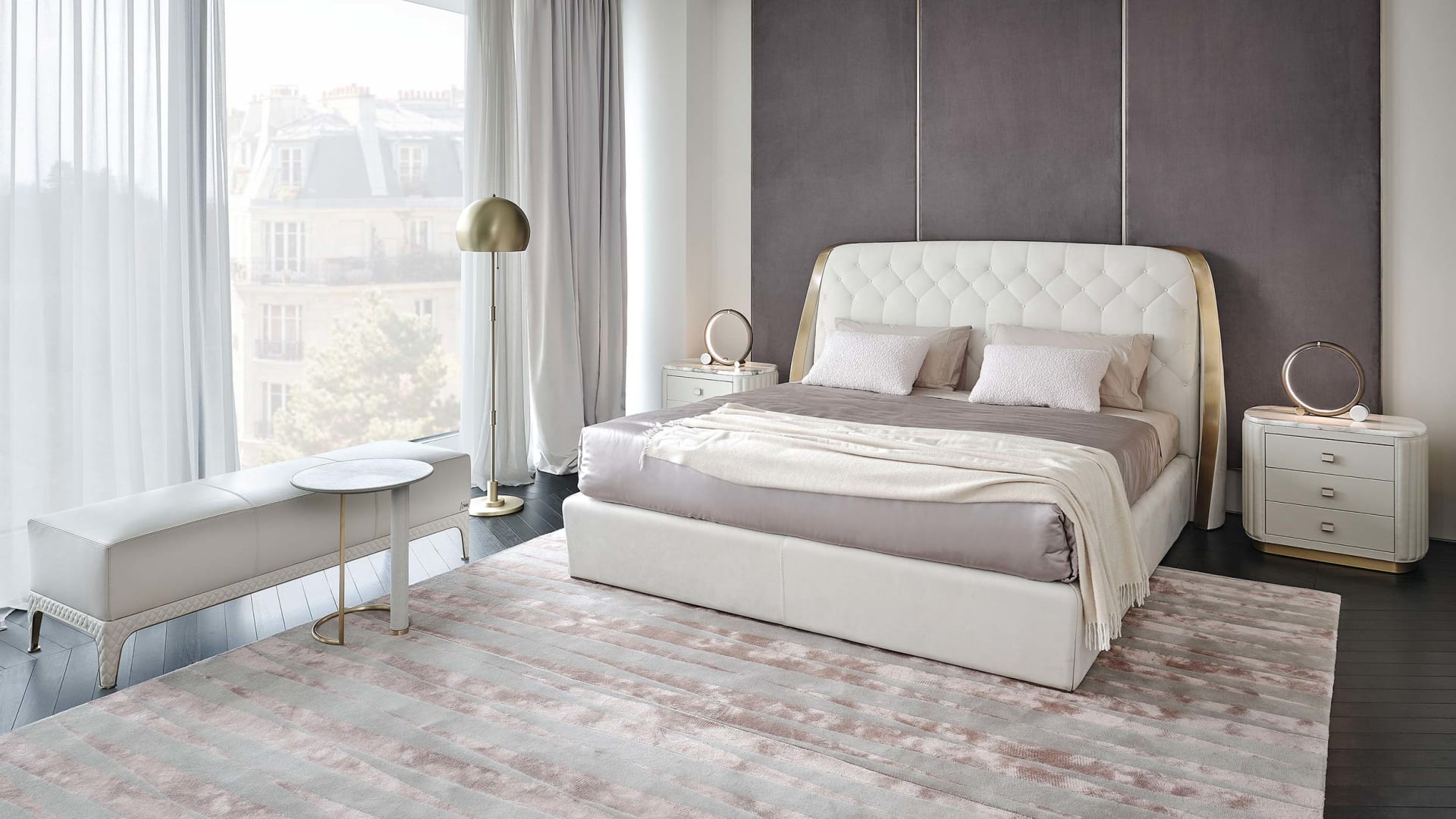 Madam bed | Rugiano. Elegant bed featuring a sophisticated tufted headboard, designed to bring luxury and comfort to any bedroom.