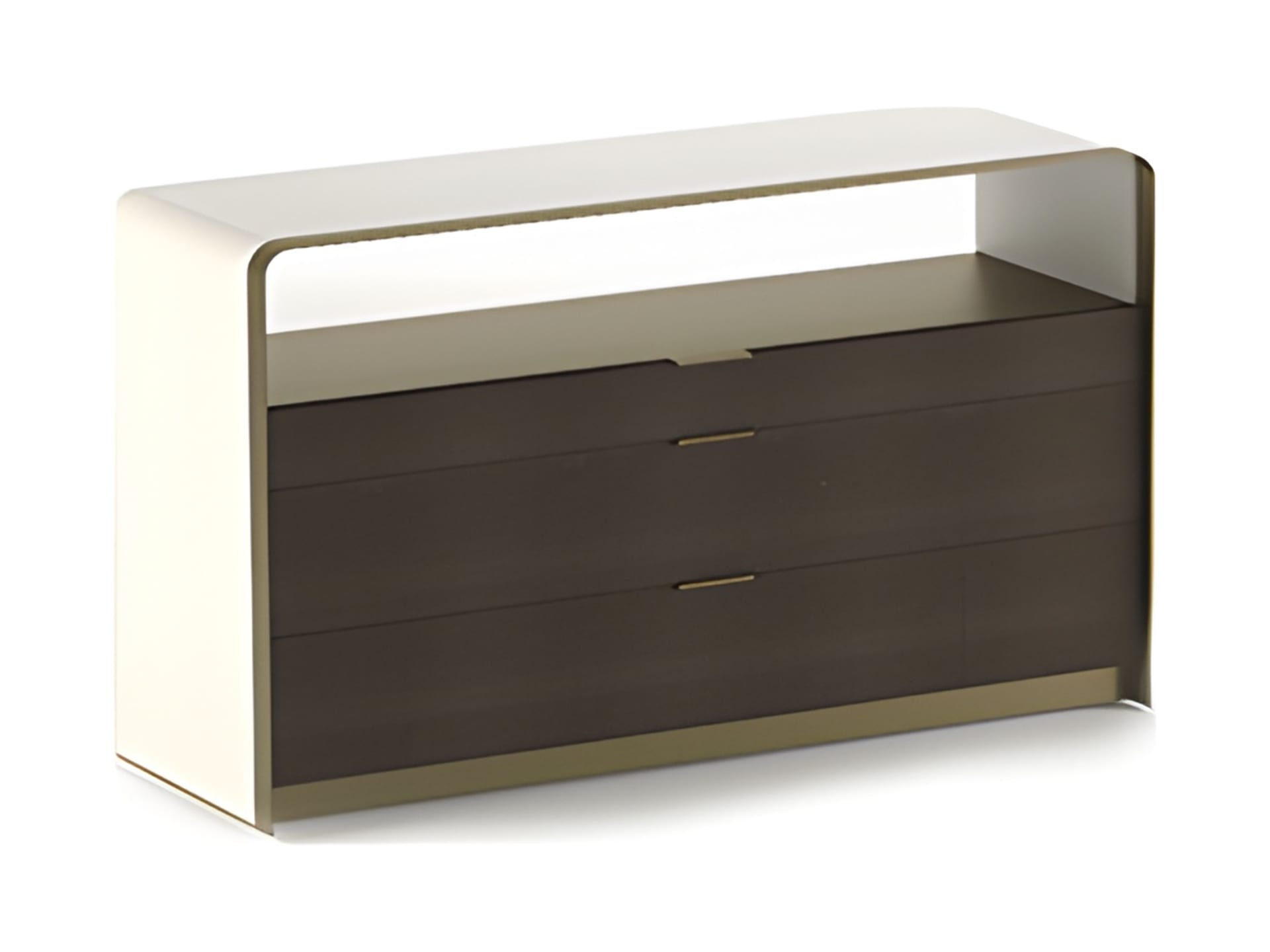 Grace chest of drawers | Rugiano. Luxurious leather upholstered chest of drawers with elegant bronze details, offering sophisticated storage and Italian design.