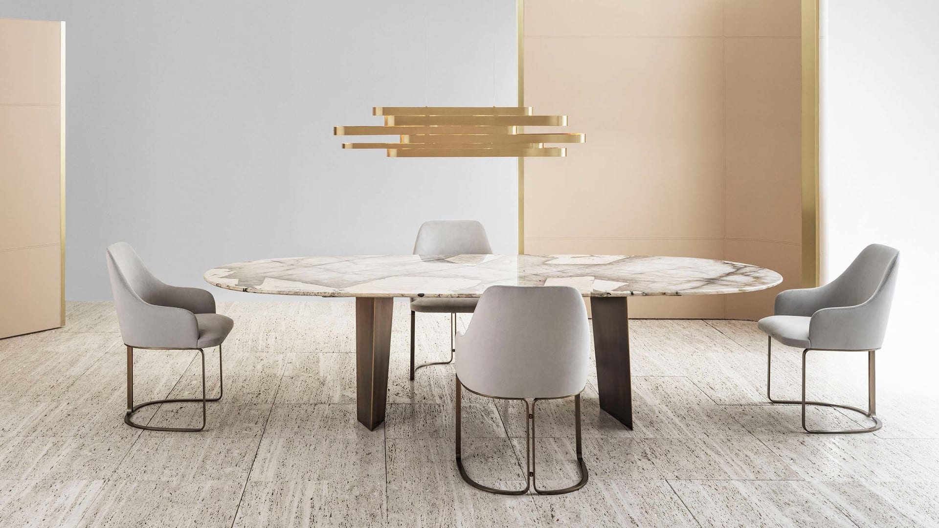 Pedro table | Rugiano. An exquisite table featuring a sculptural bronze base and a versatile top in marble, wood, or hand-painted finishes.