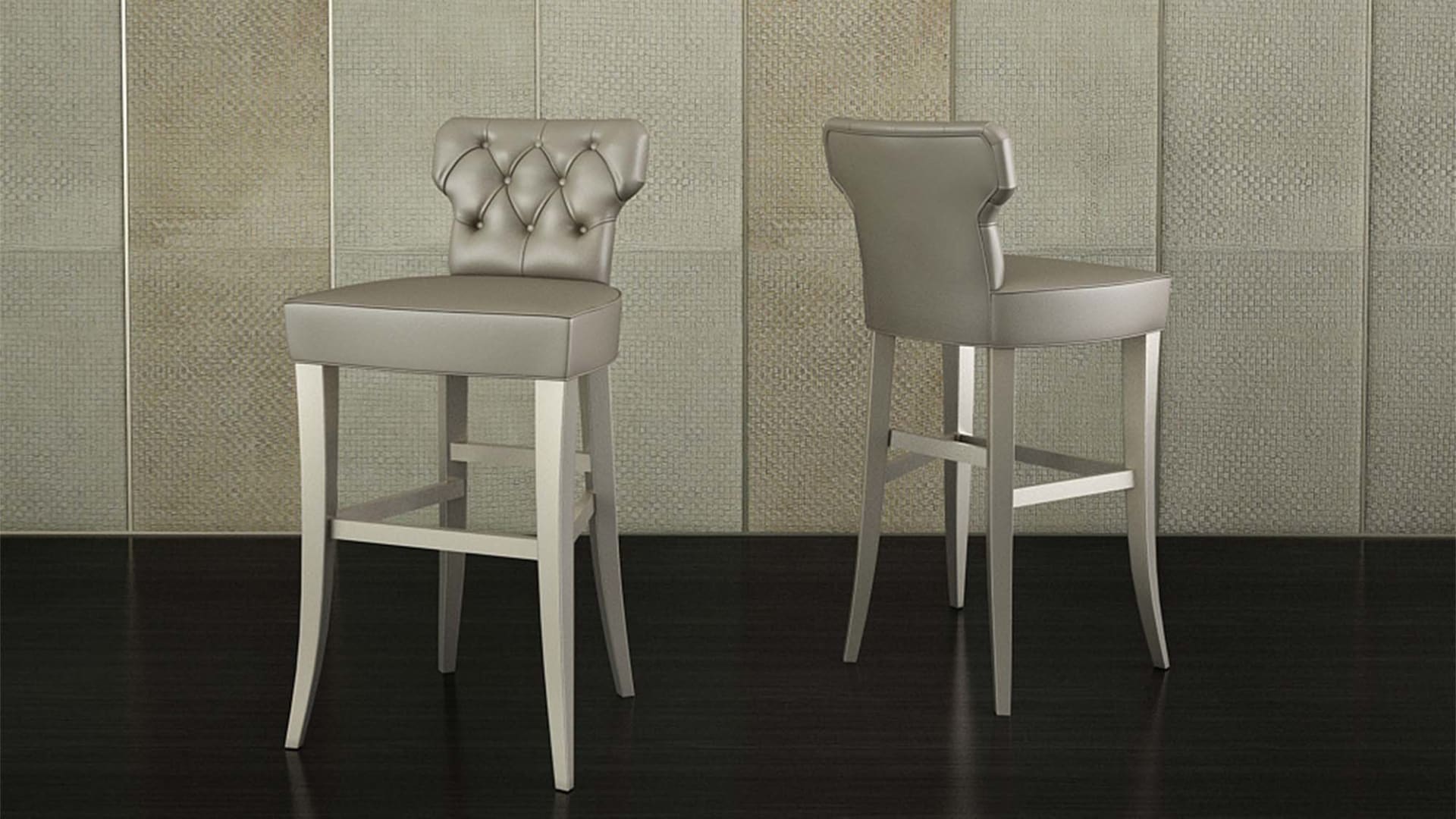 Guendalina 1 bar chair | Rugiano. Elegant, high-end barstool with a distinctive tufted back, perfect for sophisticated interiors.