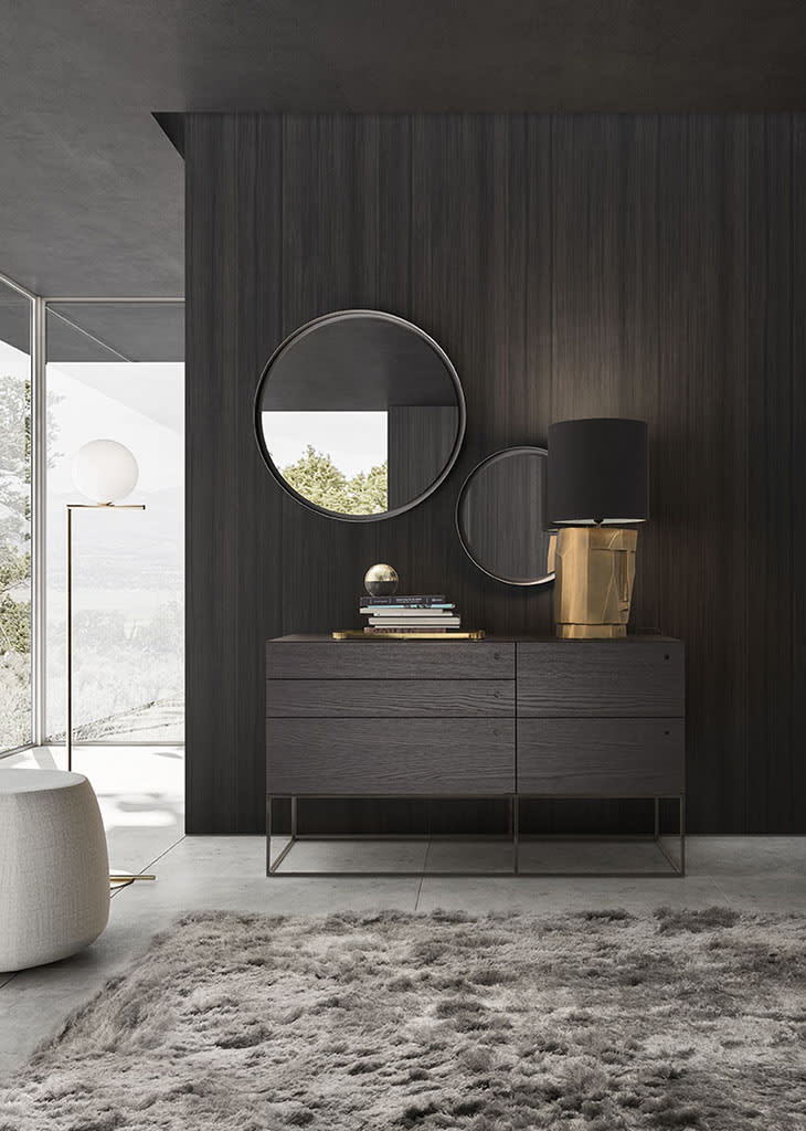 Hobby bedside table | ALF Dafre. Minimalist chests of drawers and bedside tables with elegant design, metal base, and original handles for the bedroom.