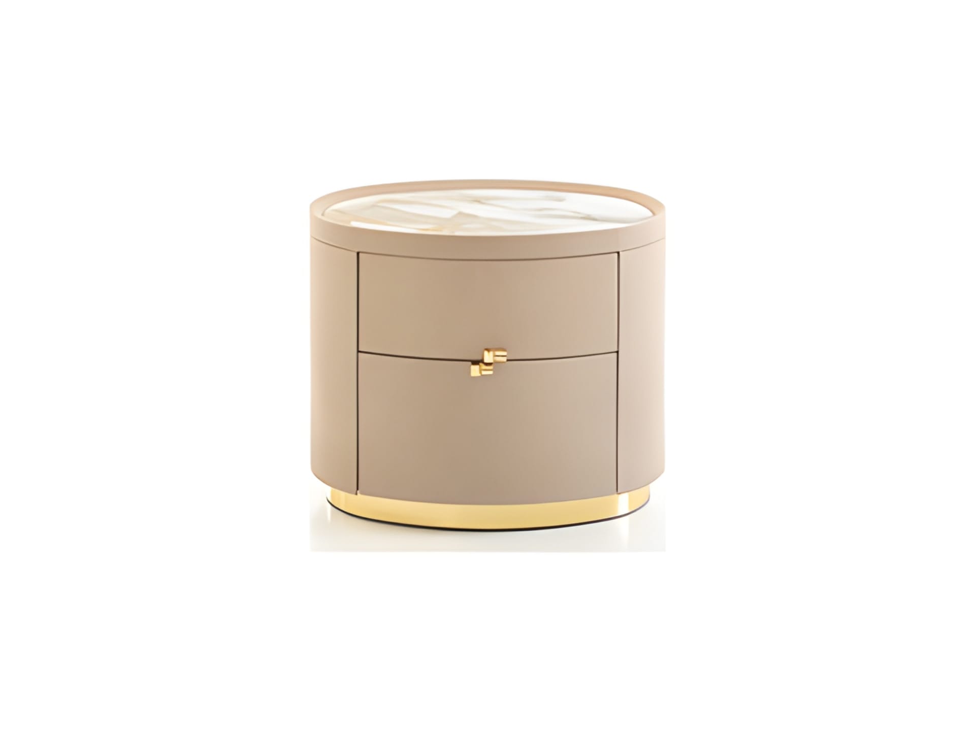 Boheme bedside table | Rugiano. Exquisite bedside table featuring leather upholstery, a marble top, and glossy brass accents, equipped with two drawers.