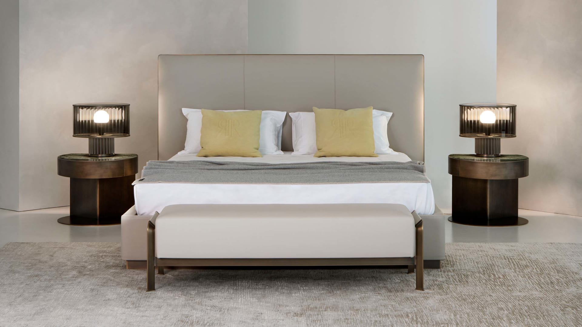 Falcon Slim bed | Rugiano. Experience modern elegance and supreme comfort with this sleek, upholstered bed, perfect for contemporary bedrooms.