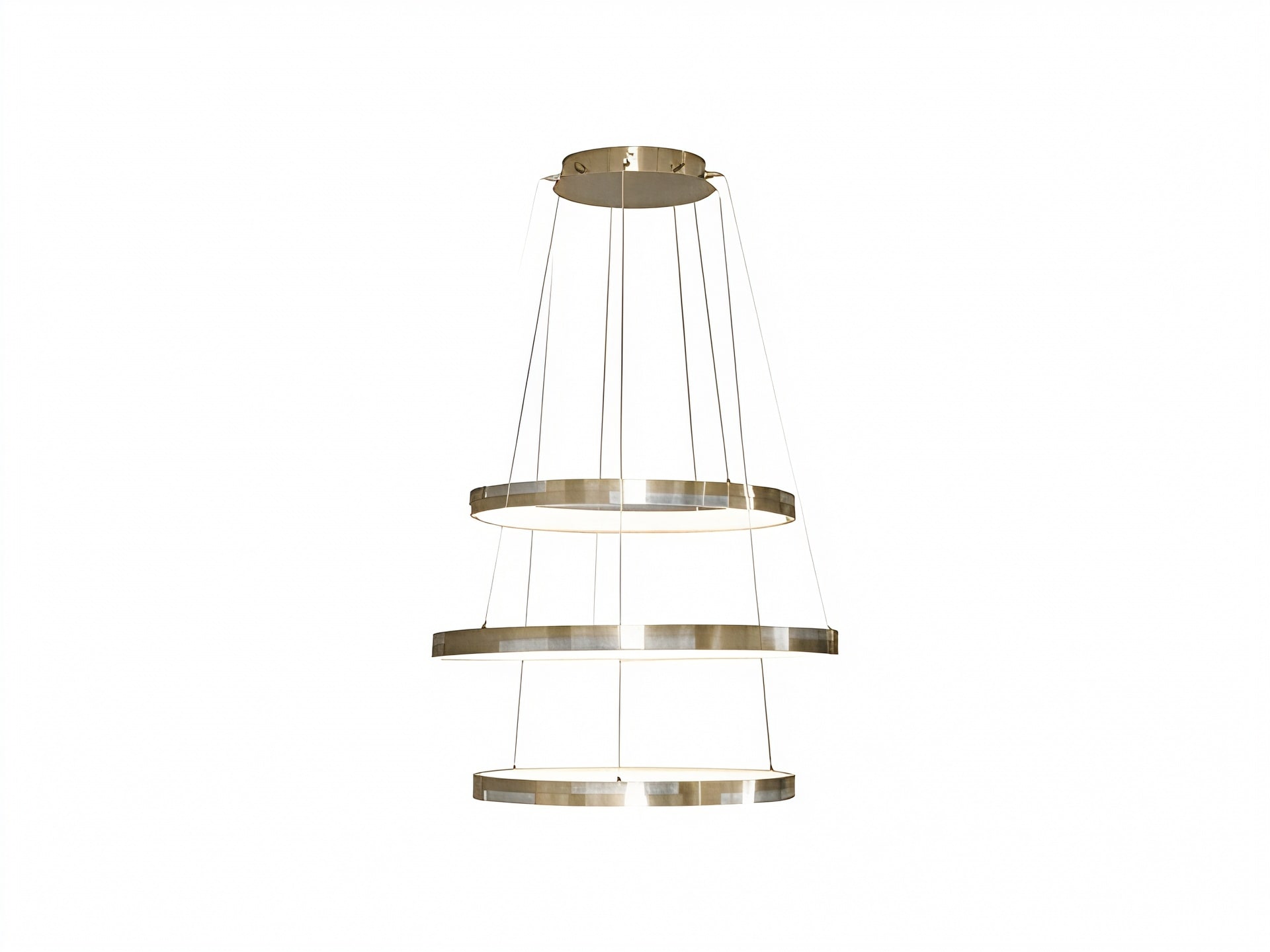 Trilogy pendant lamp | Rugiano. Modular pendant lamp in brushed aluminum or brass, creating unique lighting compositions.
