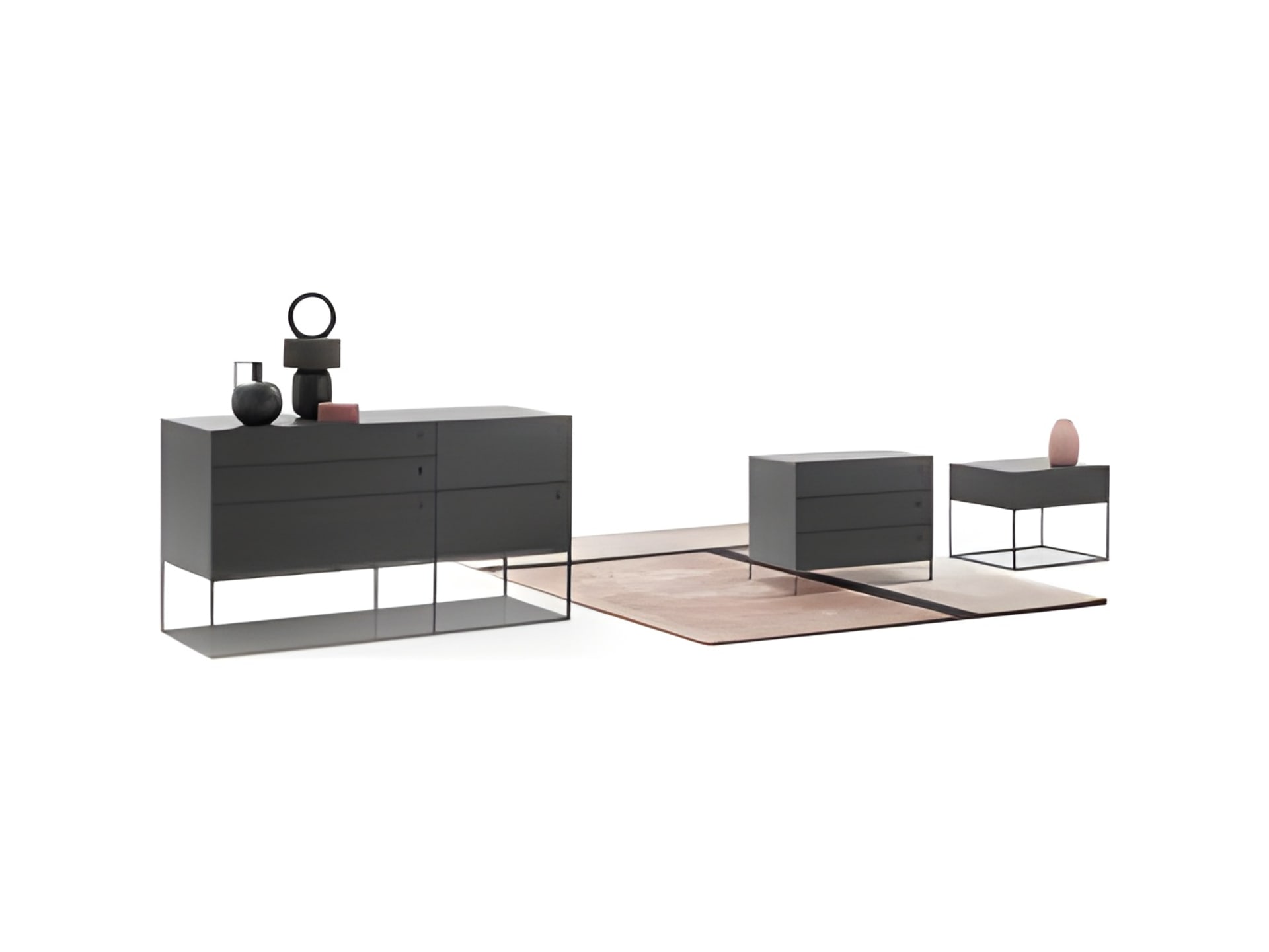 Hobby bedside table | ALF Dafre. Minimalist chests of drawers and bedside tables with elegant design, metal base, and original handles for the bedroom.