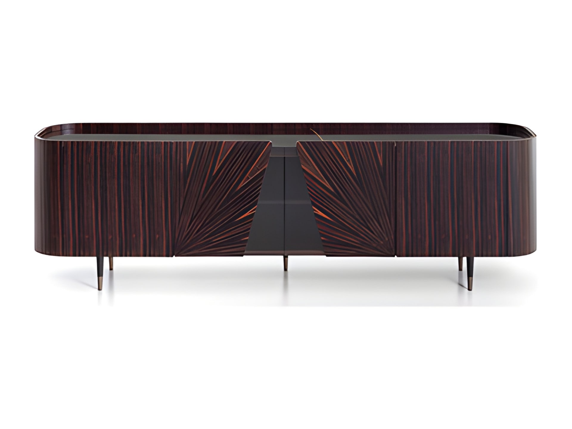 Frak sideboard | Rugiano. Exquisite sideboard with ebony or leather, marble top, and elegant glass details.