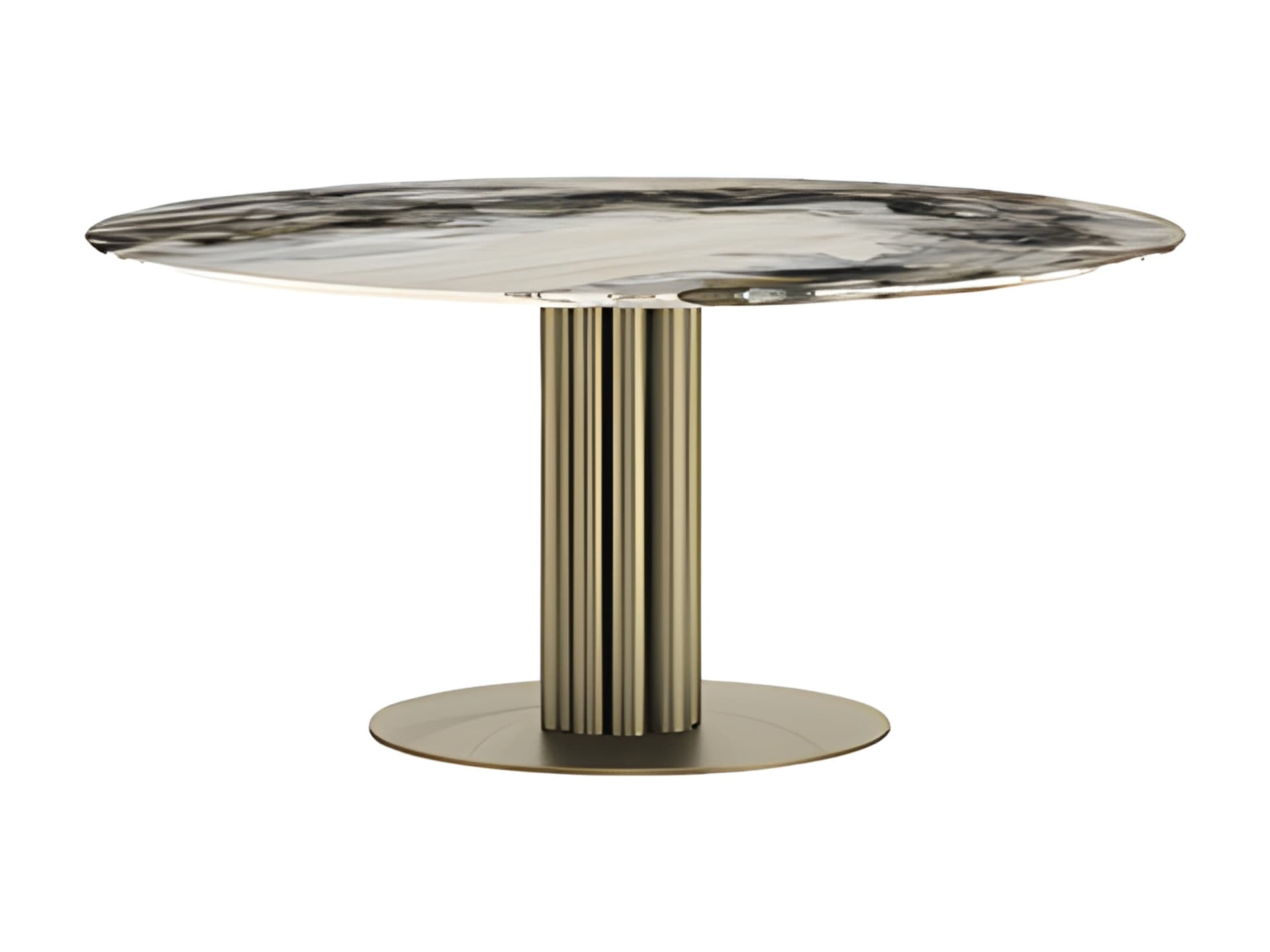 Forest Round table | Rugiano. An exquisite round dining table with skillfully welded metal legs and a customizable top in wood, marble, or leather.