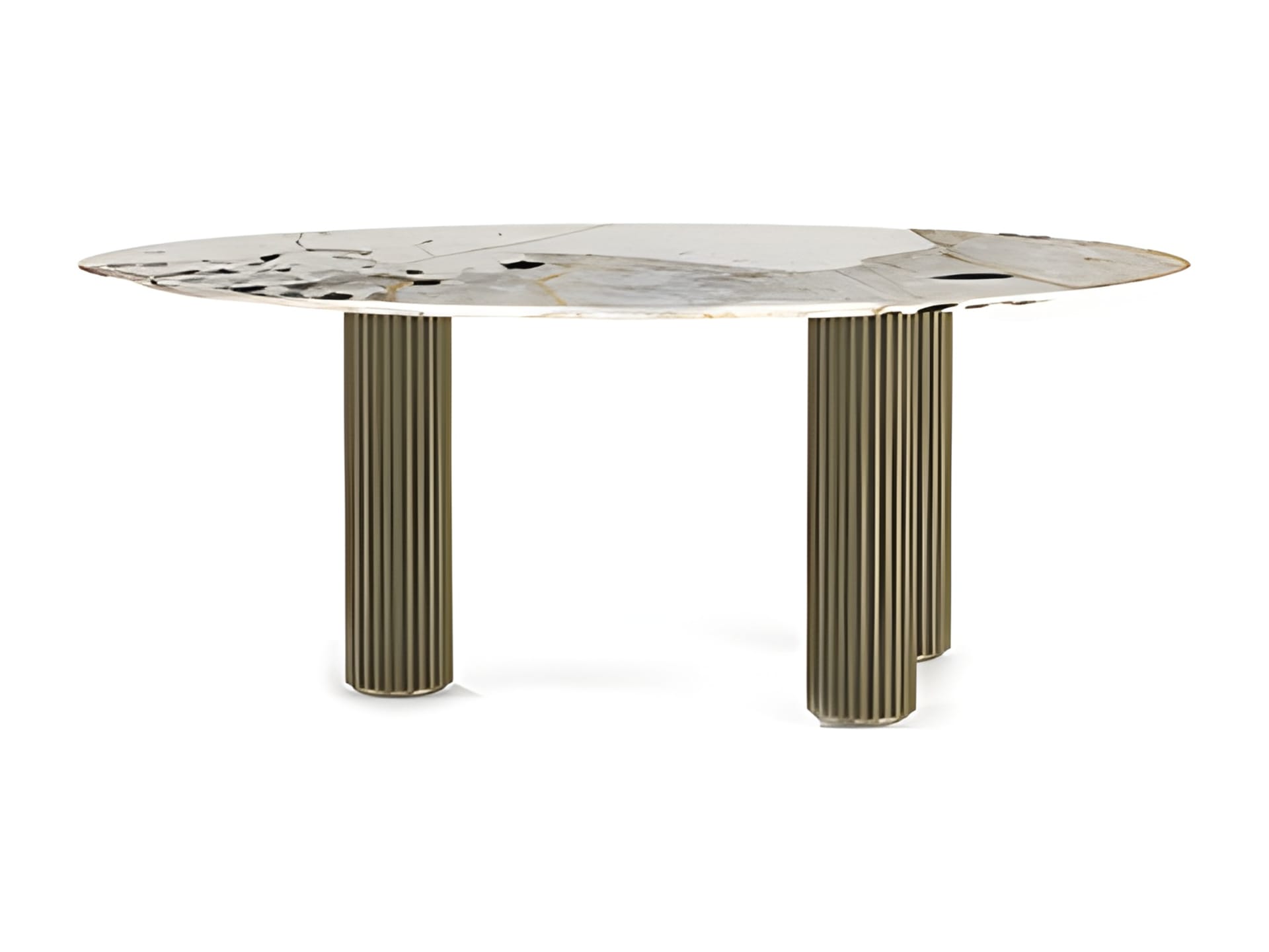 Liberty3 table | Rugiano. Elegant dining table with a striking column-like aluminium base and luxurious marble or hand-painted top.