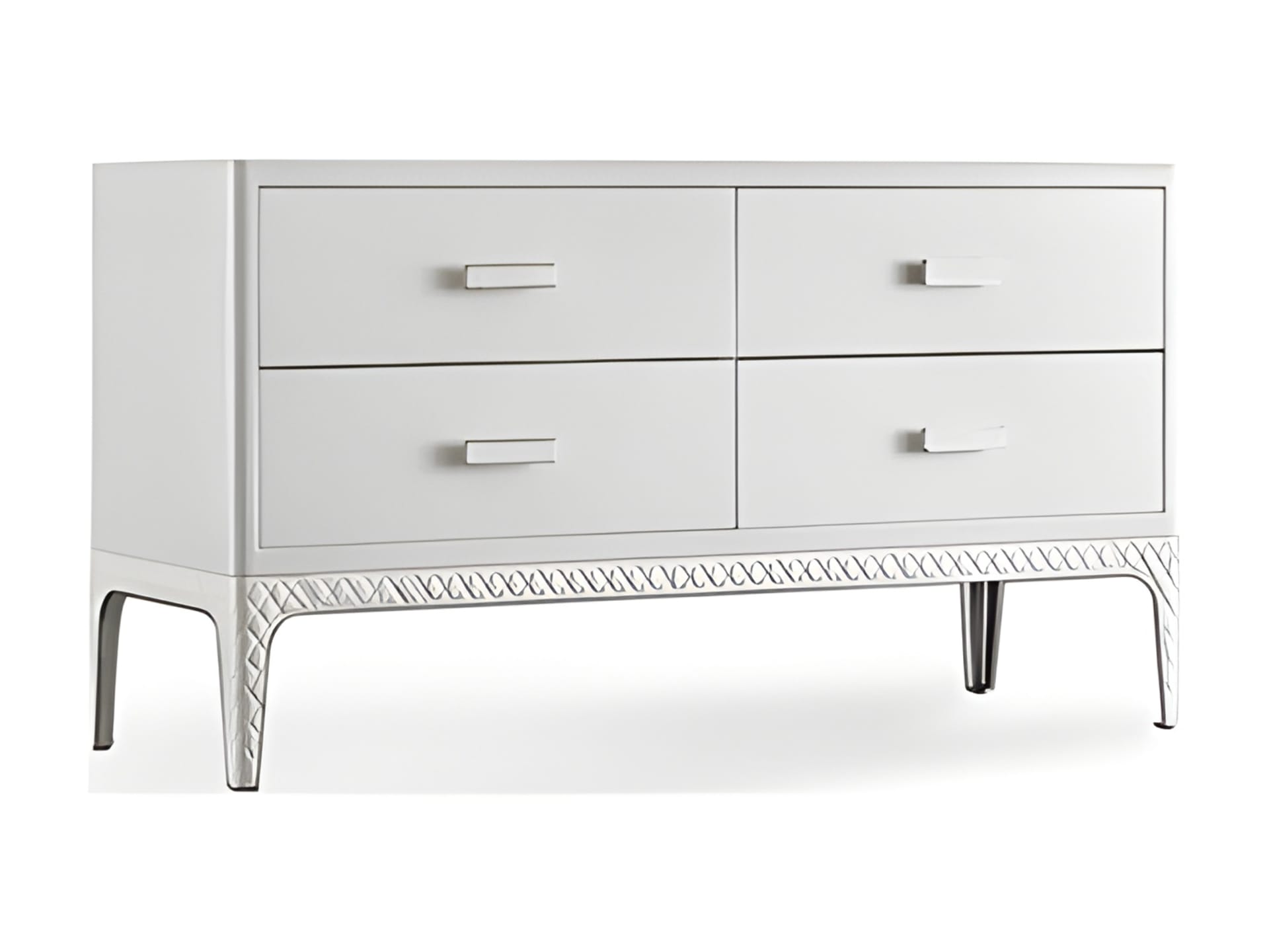 Dorian chest of drawers | Rugiano. A luxurious, high-end chest of drawers with sleek lines and a distinctive metal base, offering sophisticated storage and an optional integrated mirror.