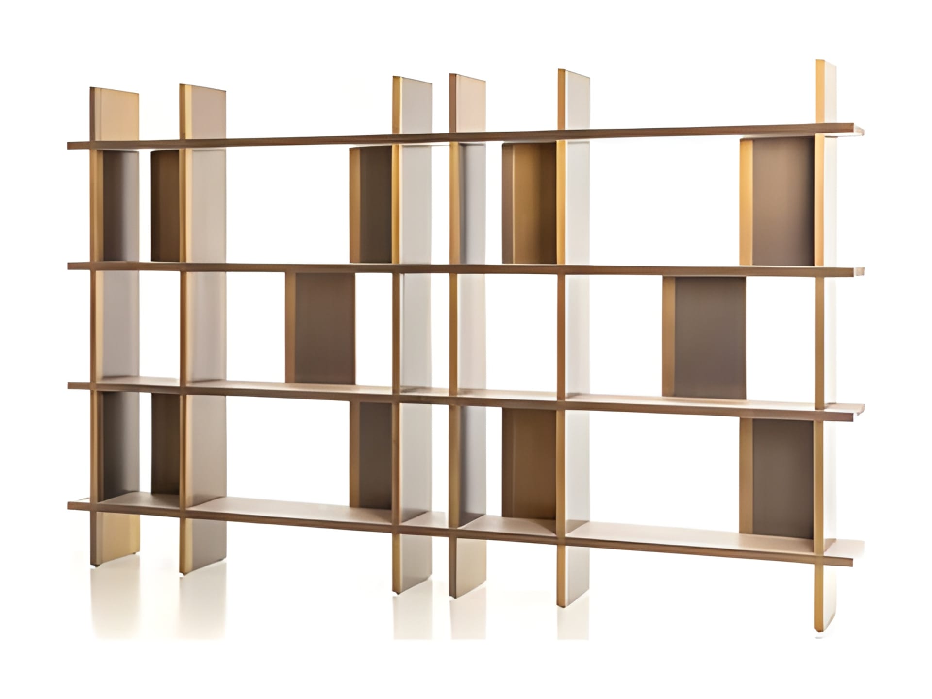 Asia High bookcase | Rugiano. Modular luxury shelving system with metal or upholstered structure and leather shelves, featuring optional compartment doors.