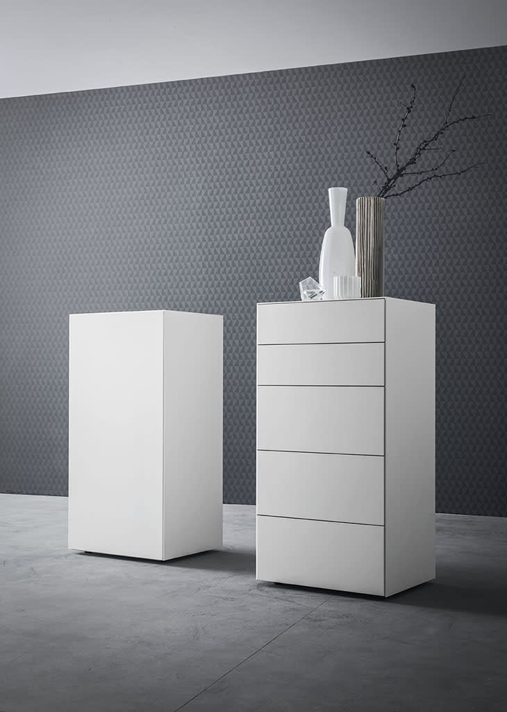 Fil bedside table | ALF Dafre. Modular storage units with minimalist design, versatile mounting, and dual opening mechanisms.